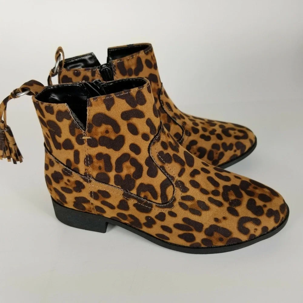 Wonder Nation Girls Size‎ 4 Leopard Print Ankle Boot Flexible Outsole Tassel Zip